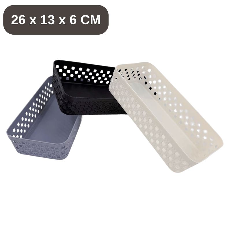 HOMESTAR - Cesta Organizadora Plástica Rectangular 26x13x6 cm - Gris