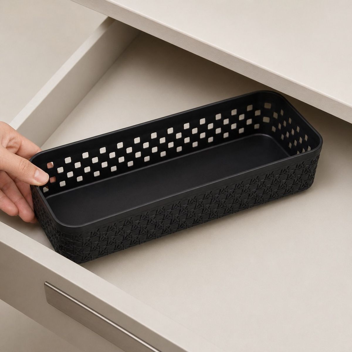 HOMESTAR - Cesta Organizadora Plástica Rectangular 26x13x6 cm - Negro