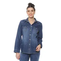 WADOS - BLUSA MANGA LARGA DENIM CON BOLSILLO Y TAPAETA ABROCHADA EN EL FRENTE