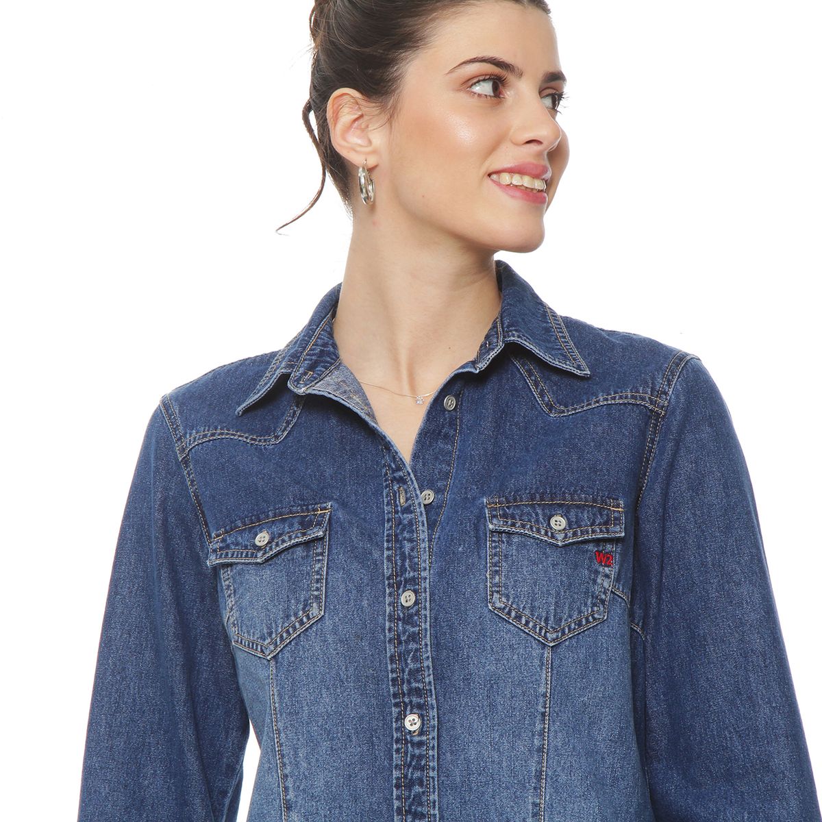 WADOS - BLUSA MANGA LARGA DENIM CON BOLSILLO Y TAPAETA ABROCHADA EN EL FRENTE