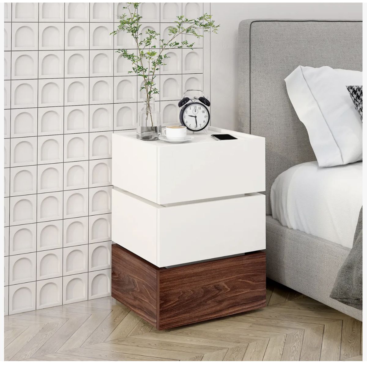 HOMER DESIGN - Velador Vanguardia Combinable 3 Cajones 45x70x34cm Melamina