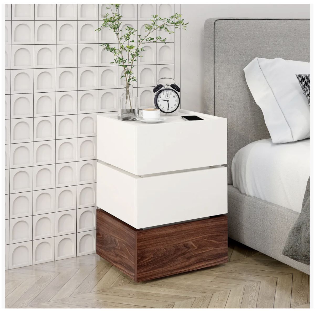 HOMER DESIGN - Velador Vanguardia Combinable 3 Cajones 45x70x34cm Melamina