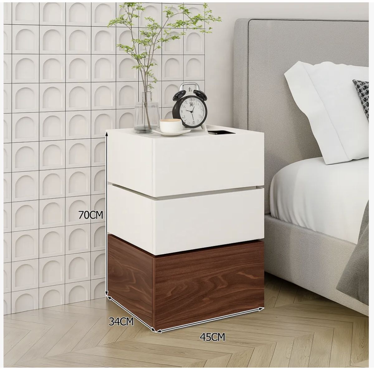 HOMER DESIGN - Velador Vanguardia Combinable 3 Cajones 45x70x34cm Melamina