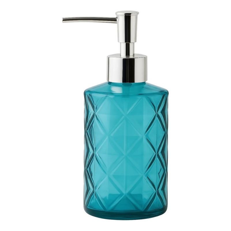 GENERICO - Dispensador De Jabon Liquido Vidrio Texturado Diamond 330 Ml - Azul
