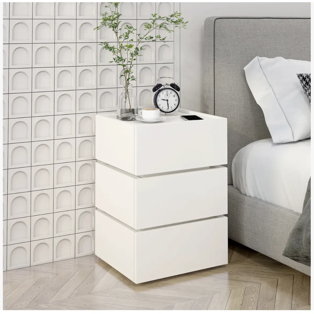 HOMER DESIGN - Velador Vanguardia Combinable 3 Cajones 45x70x34cm Melamina