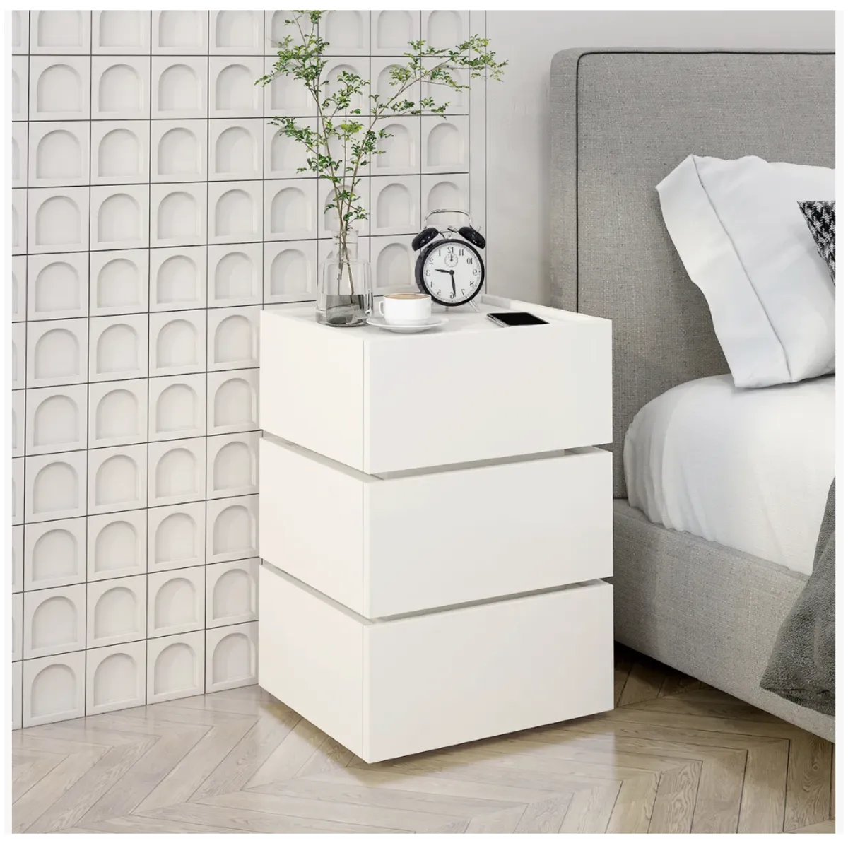 HOMER DESIGN - Velador Vanguardia Combinable 3 Cajones 45x70x34cm Melamina