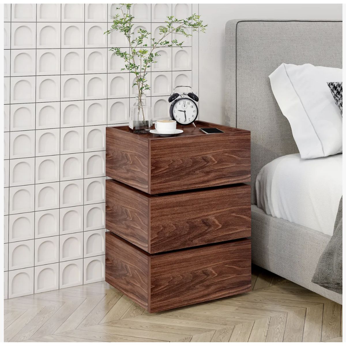 HOMER DESIGN - Velador Vanguardia Combinable 3 Cajones 45x70x34cm Melamina