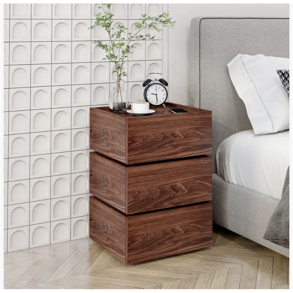 HOMER DESIGN - Velador Vanguardia Combinable 3 Cajones 45x70x34cm Melamina