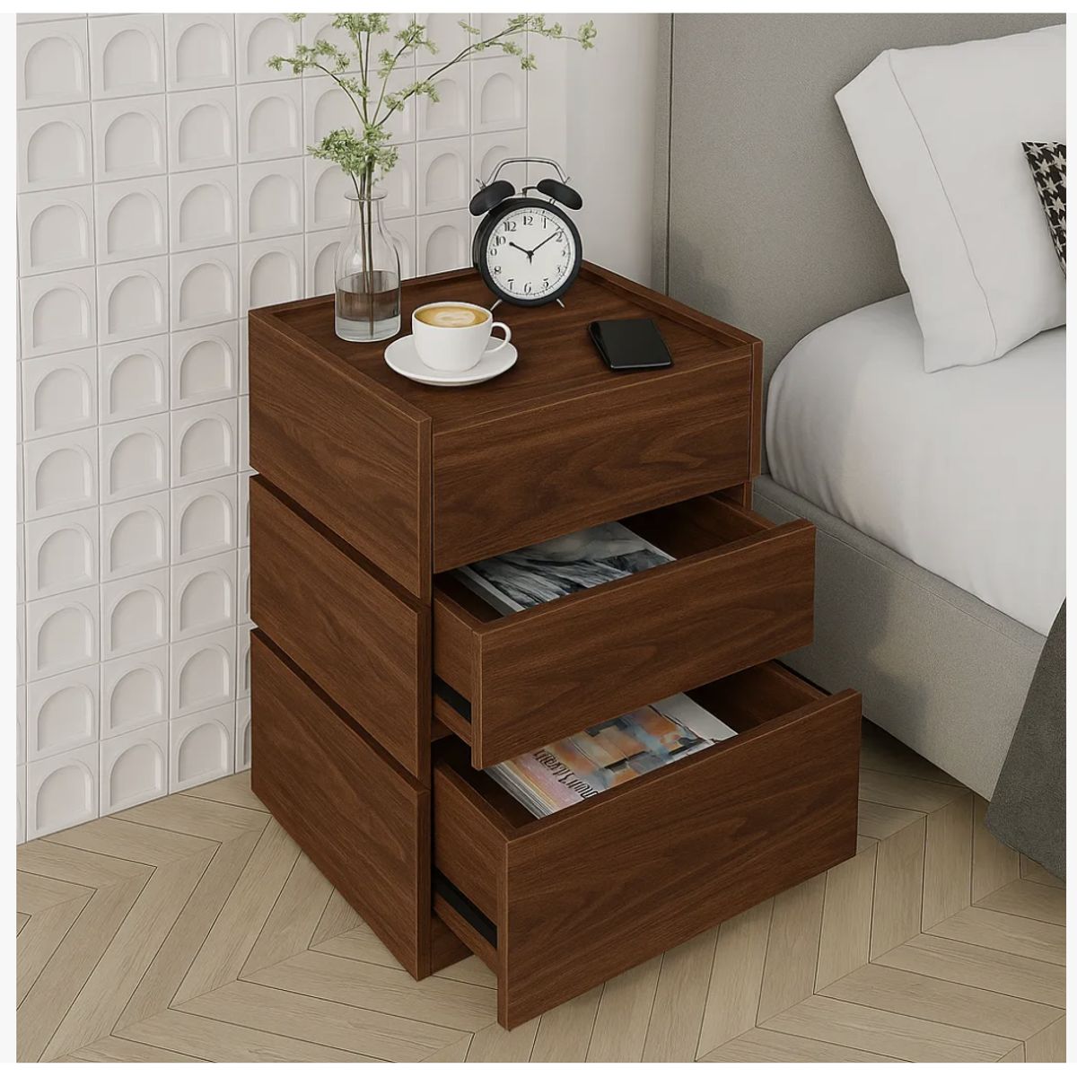 HOMER DESIGN - Velador Vanguardia Combinable 3 Cajones 45x70x34cm Melamina