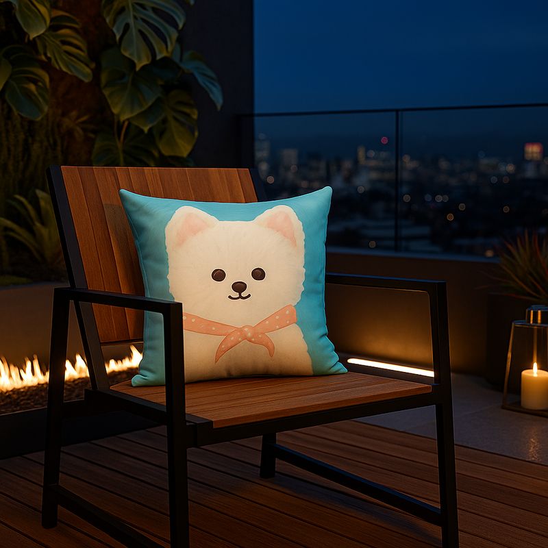ARMONIA - Funda cojín 45x45 cachorro blanco fondo azul decorativo 781