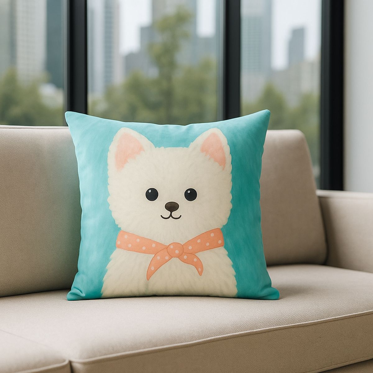 ARMONIA - Funda decorativa 45x45 perrito blanco cielo azul sofá 781