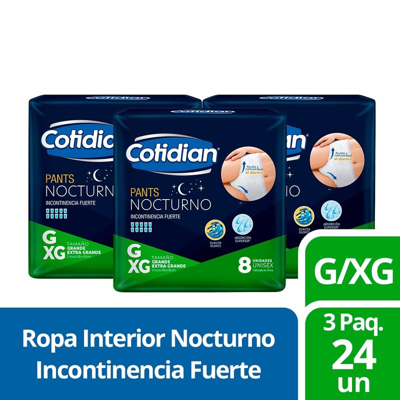 COTIDIAN - 3 Paquetes Pañales Pants Nocturnos Cotidian 24 un G/XG