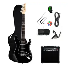 IBRAH - Guitarra Eléctrica Strato + Amplif + Accesorios Negra
