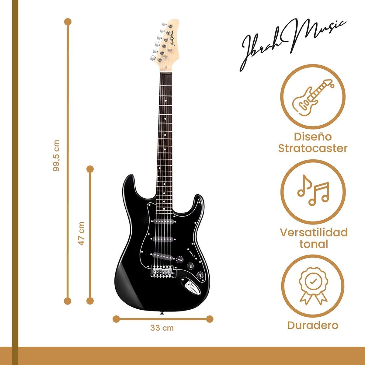 IBRAH - Guitarra Eléctrica Strato Ibrah + Amplif + Accesorios Negra.