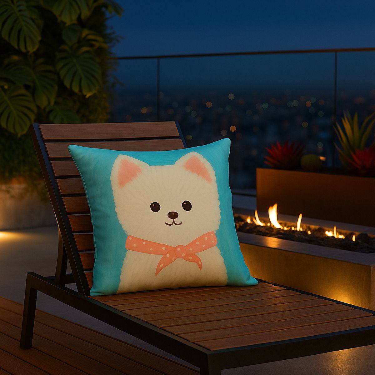 ARMONIA - Funda cojín 45x45 cachorro blanco fondo azul decorativo 781