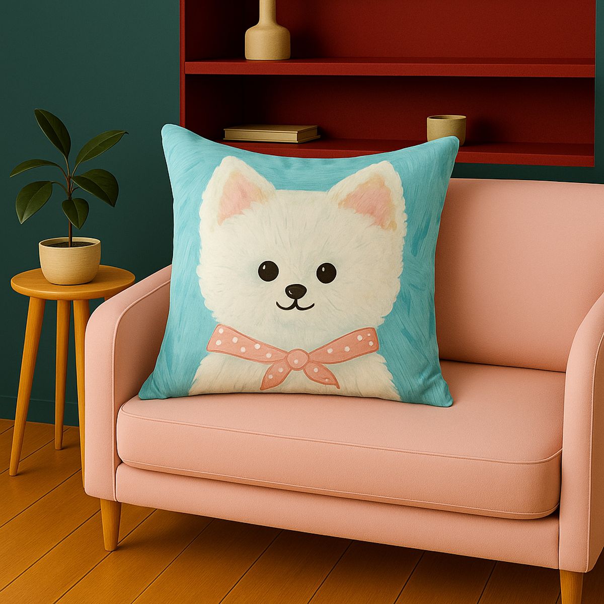 ARMONIA - Funda textil 45x45 perrito blanco azul pastel living 781