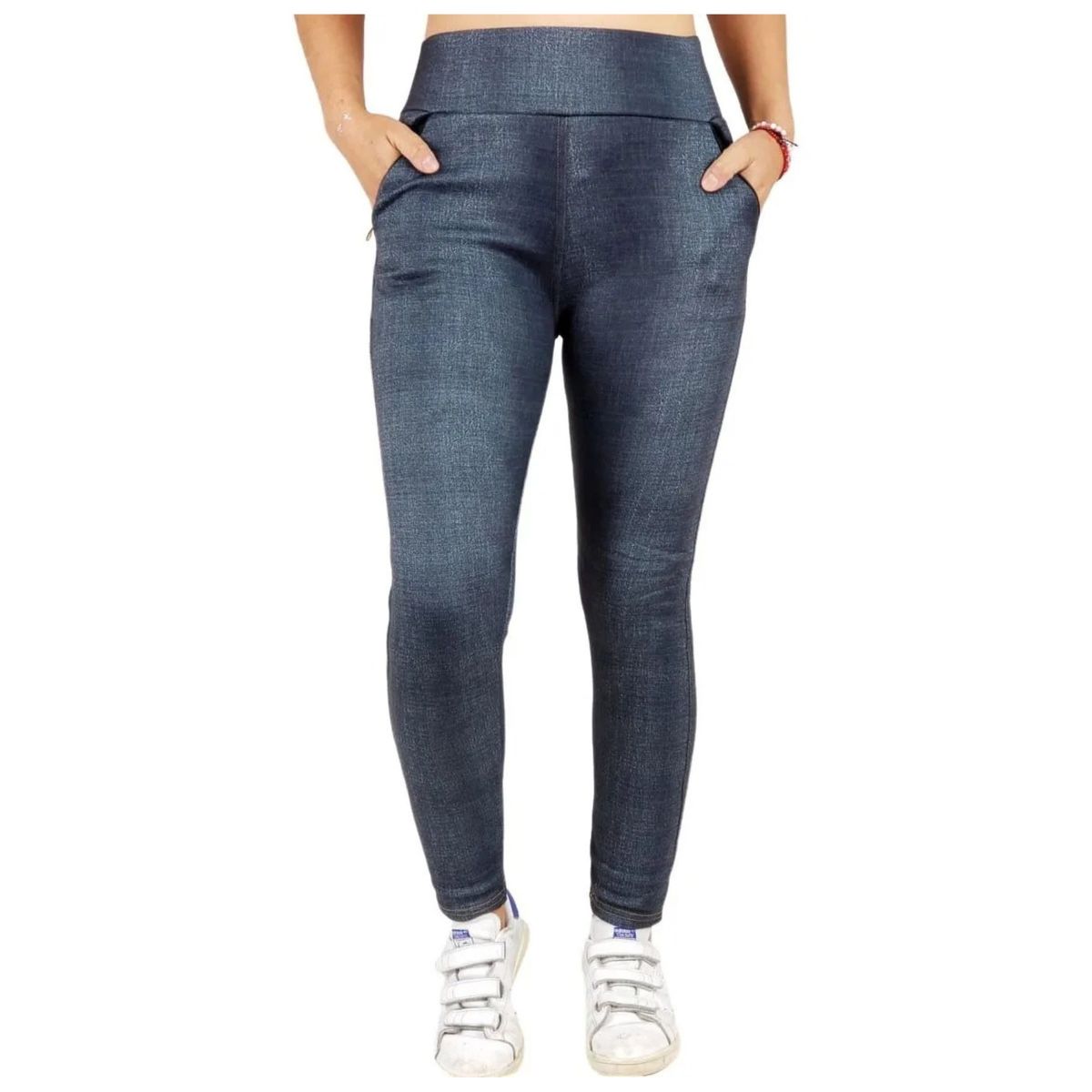 LOOK SHOP - Pantalón Calza Tela Jeans Forro Piel. Leggins Cierres. 338