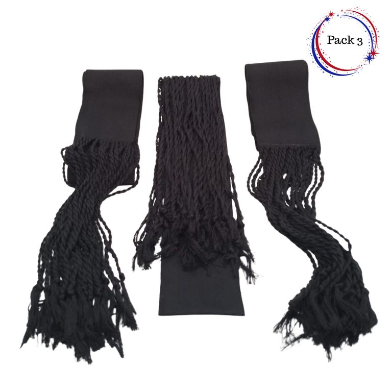 Pack 3 Fajas Traje Huaso Colores Fiestas Patrias Viva Chile 8x200cm Negro TALLA UNICA