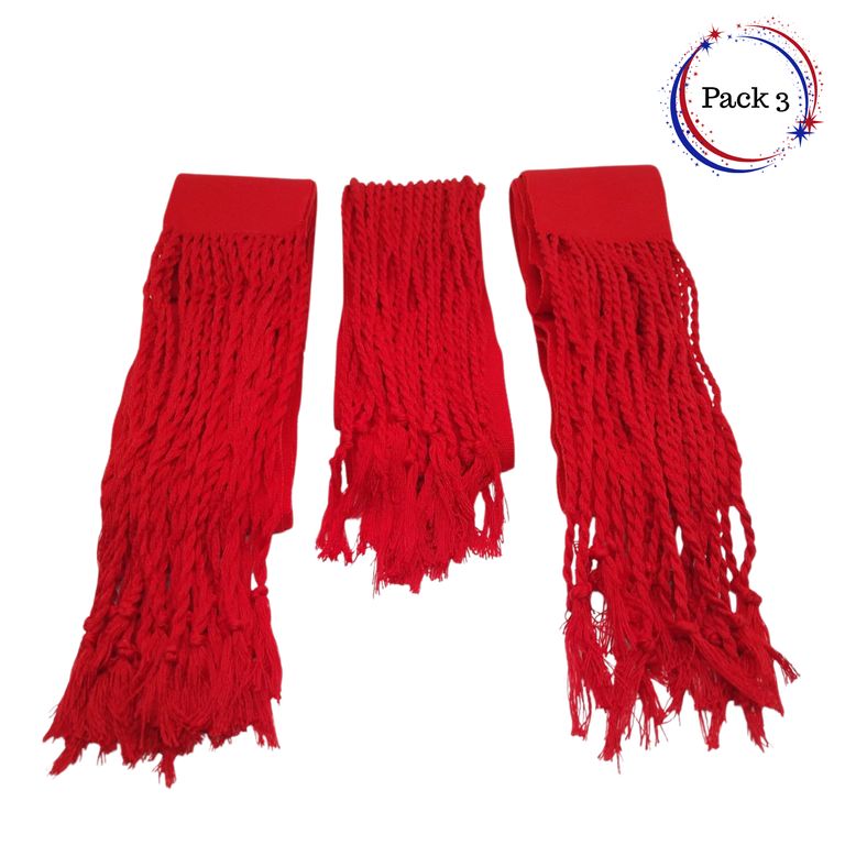 Pack 3 Fajas Traje Huaso Colores Fiestas Patrias Viva Chile 8x200cm Rojo TALLA UNICA