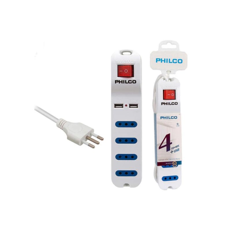 PHILCO - Alargador Eléctrico 4 Pos y 2Usb 2500W Blanco Philco - SC