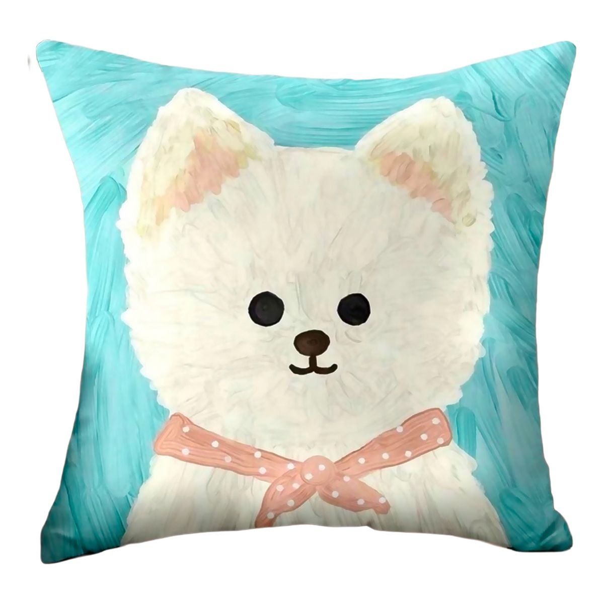 ARMONIA - Funda cojín cachorro blanco 45x45 fondo azul adorable 781