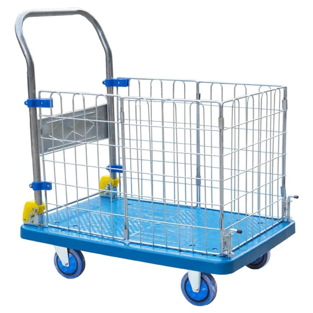 RAGNAR - Carro De Carga Industrial Plataforma Con Reja 300kg 90x60cm Azul