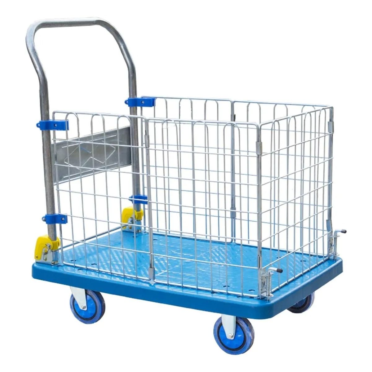 RAGNAR - Carro De Carga Industrial Plataforma Con Reja 300kg 90x60cm Azul