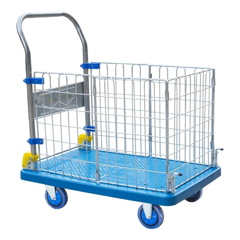 GENERICO - Carro De Carga Industrial Plataforma Con Reja 300kg 90x60cm Azul