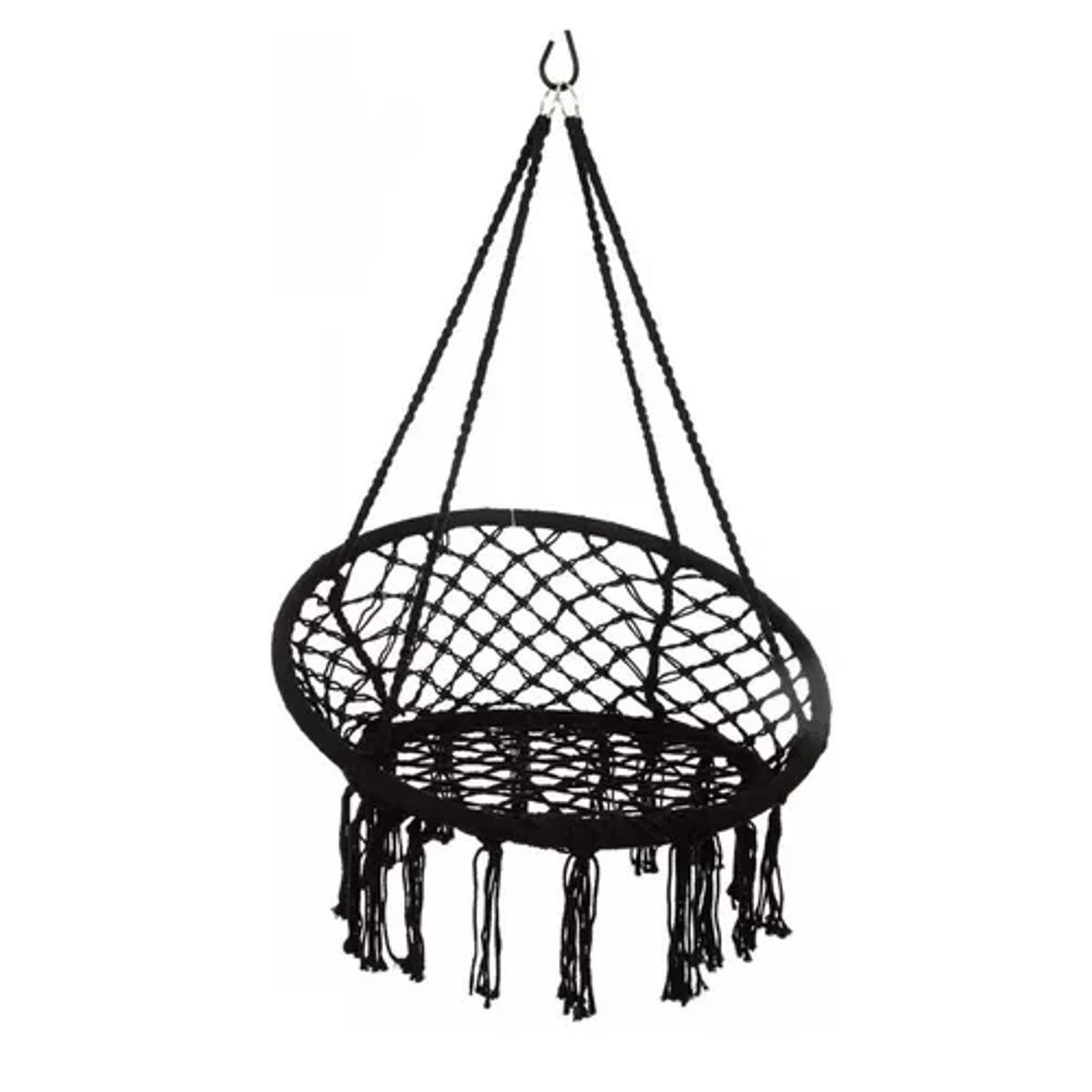 GENERICO - Hamaca silla colgante redonda interior exterior macramé negro
