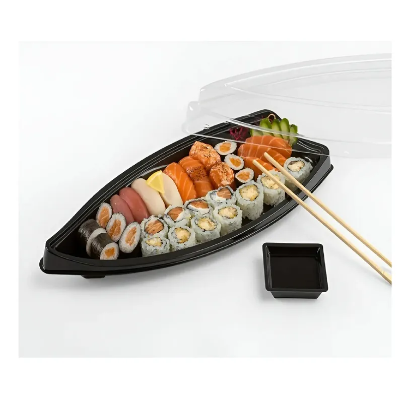 PASTELERIUS - 100 Envases Barcos De Sushi Bandeja C/tapa Barco Para Sushi