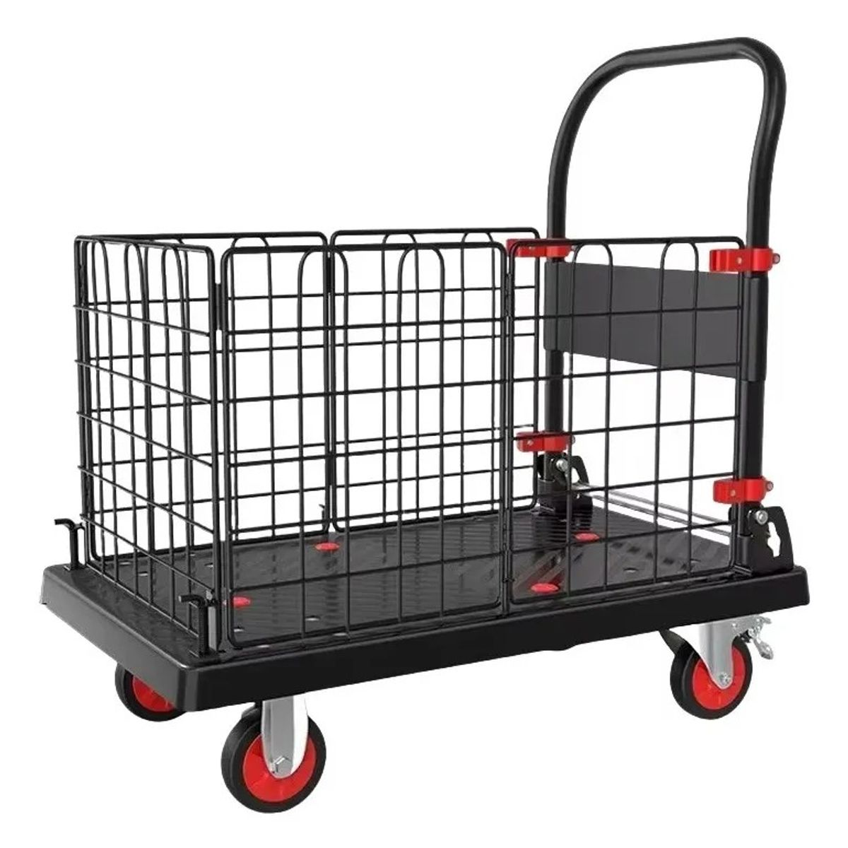 RAGNAR - Carro De Carga Industrial Plataforma Con Reja 300kg 90x60cm Negro