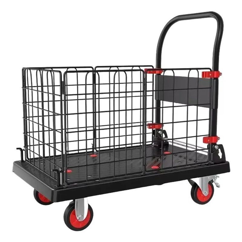 GENERICO - Carro De Carga Industrial Plataforma Con Reja 300kg 90x60cm Negro