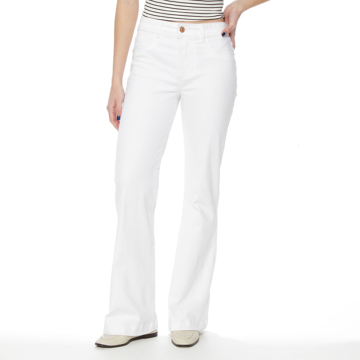WADOS - JEANS FLARE TIRO ALTO PUSH UP PRETINA BASICA BOTON