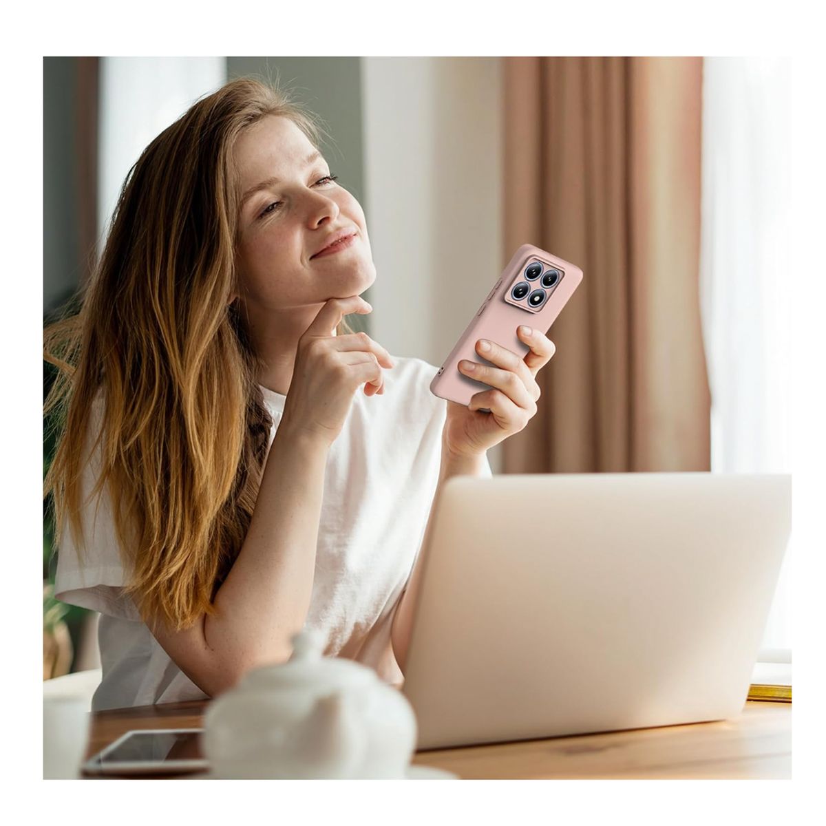 JOIGO - Carcasa Funda Para Xiaomi 14t Pro Goma Crema