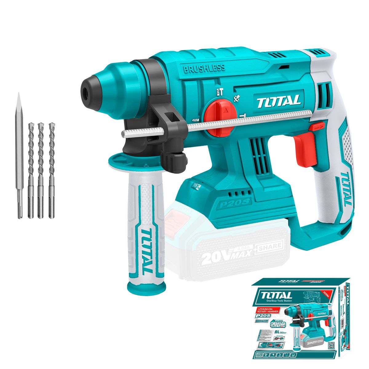 TOTAL TOOLS - Rotomartillo Inalámbrico 20V Sin Carbones Litio Ion Total