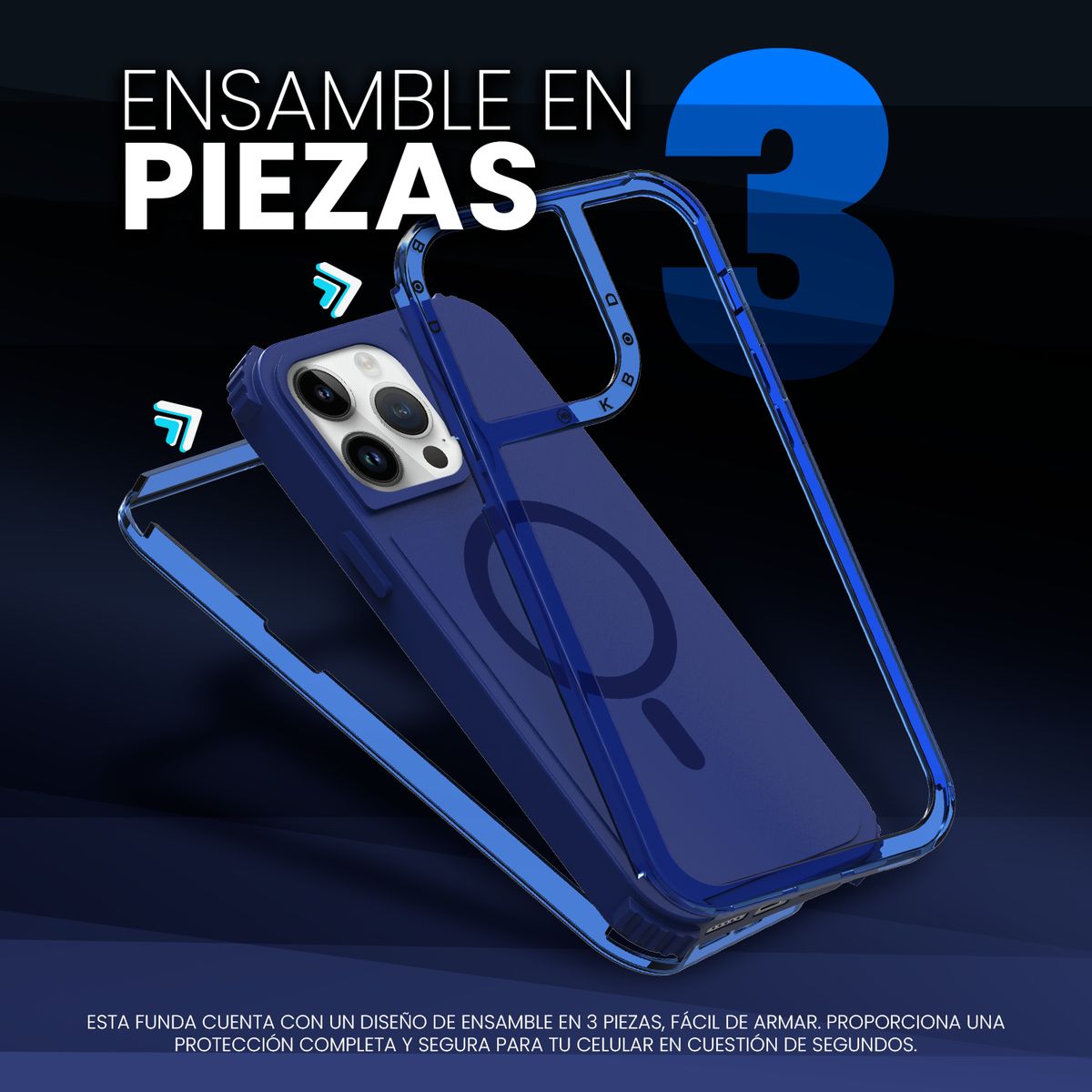 KBOD - Carcasa 360 de 3 Piezas Kbod Urban Play Magnetic Para iPhone 16 Pro Max Azul