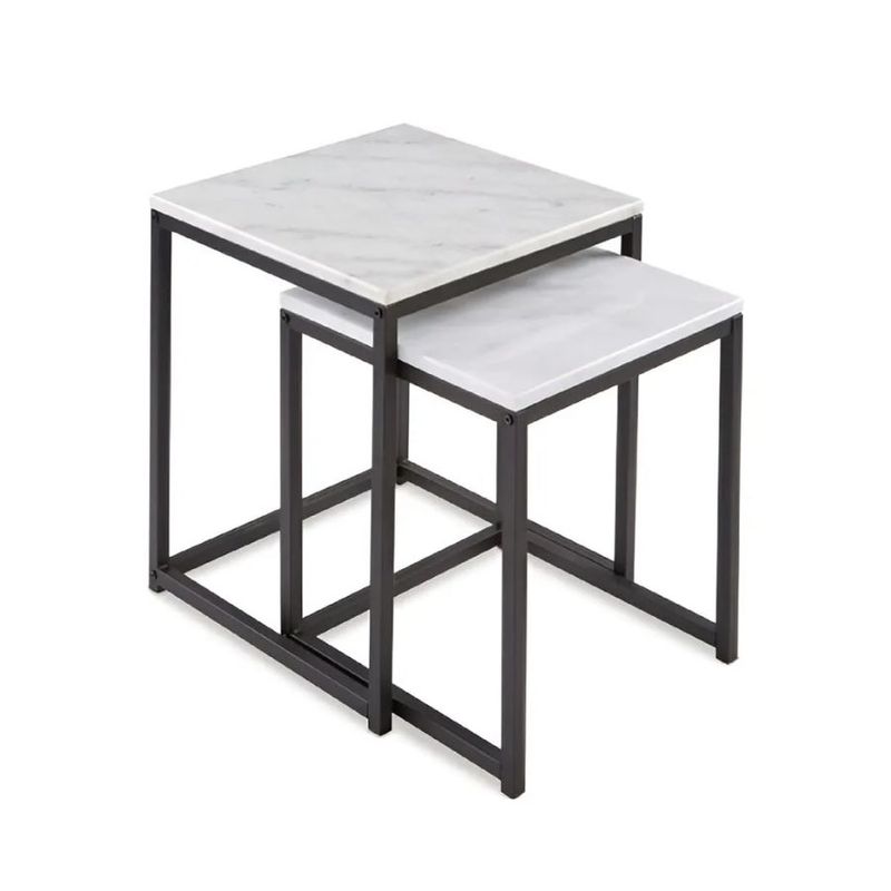 GENERICO - Set 2 Mesas Living Base Metal Tapa Marmol Blanca