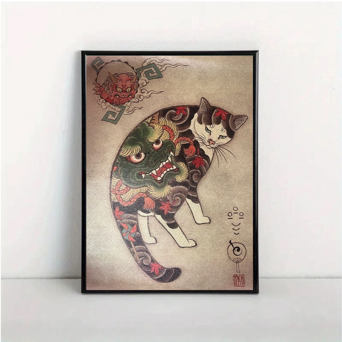 GENERICO - Hermoso y Sofisticado Cuadro Decorativo Gato Japonés Yakuza