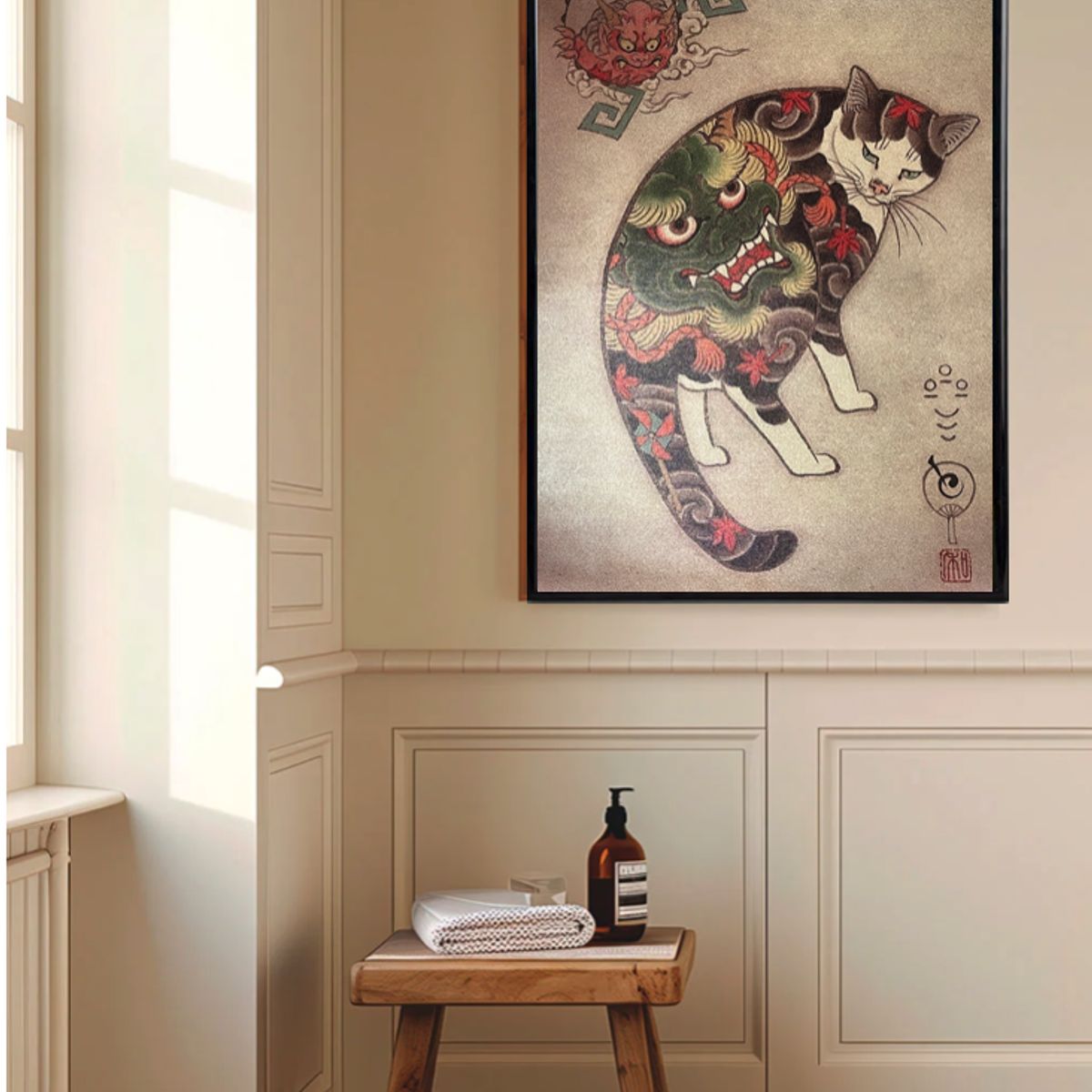 GENERICO - Hermoso y Sofisticado Cuadro Decorativo Gato Japonés Yakuza