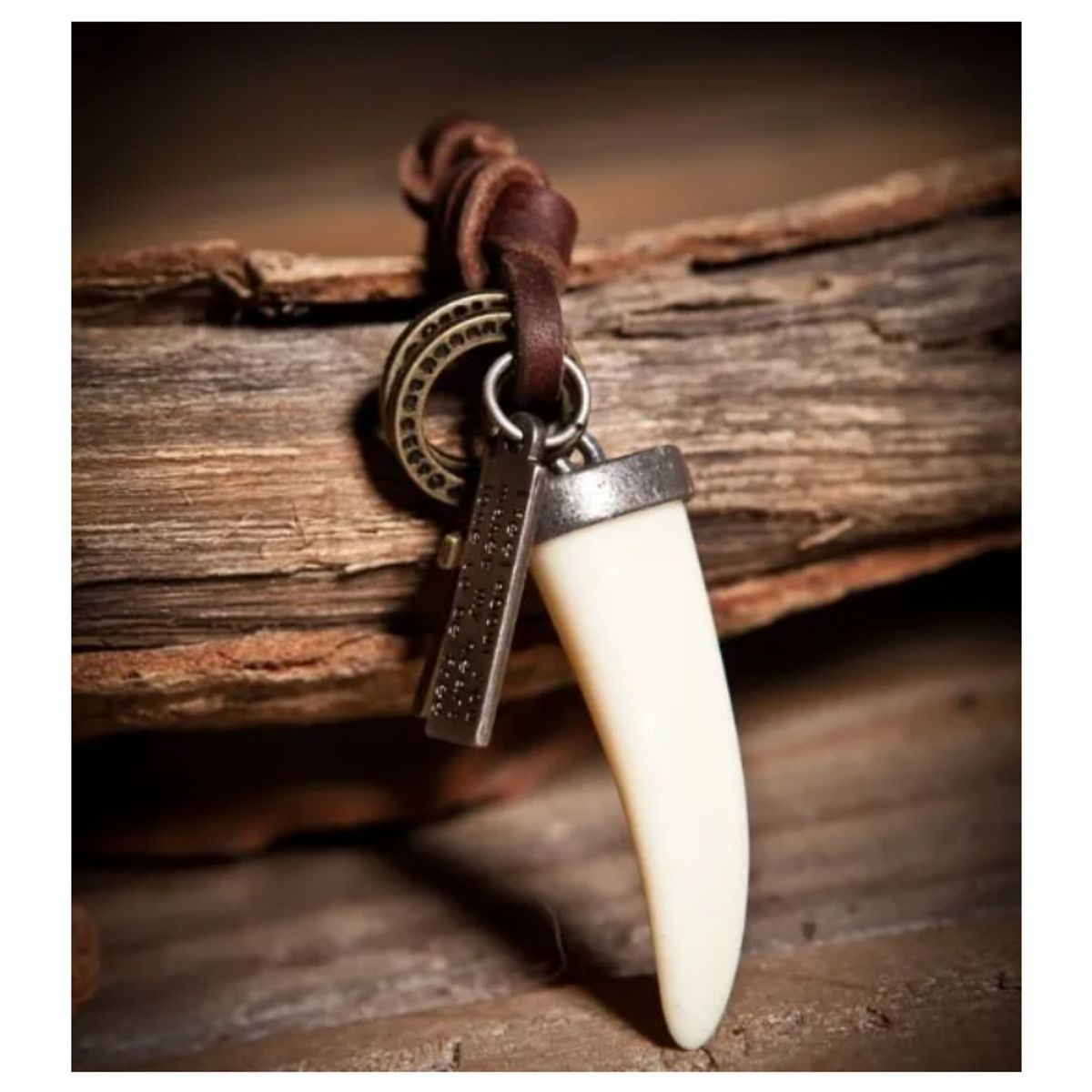 GENERICO - Collar De Cuero Diente Blanco Hombre Mujer Moda Royal Madriz