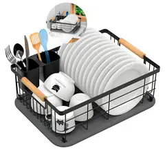 GENERICO - Secaplatos Escurridor 1 Nivel Base Piedra Diatomea 40x30cm Negro