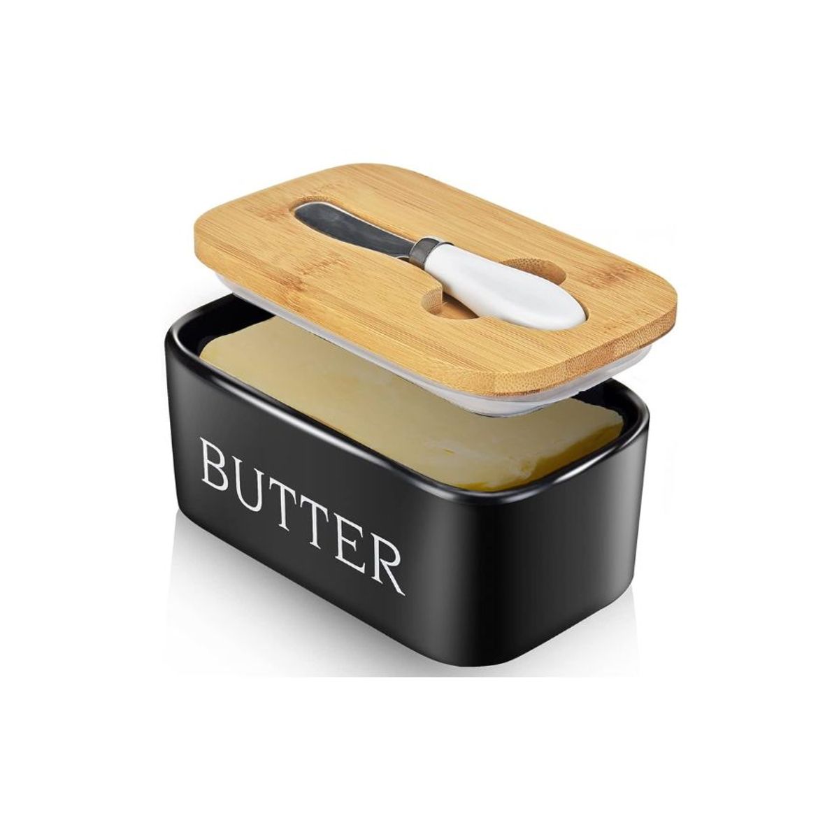 GENERICO - Recipiente De Cerámica Para Mantequilla Con Tapa Y Cuchillo 400ml