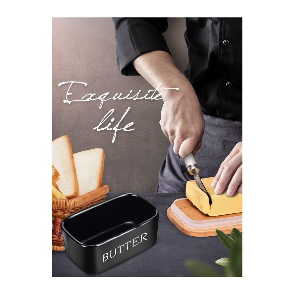 GENERICO - Recipiente De Cerámica Para Mantequilla Con Tapa Y Cuchillo 400ml