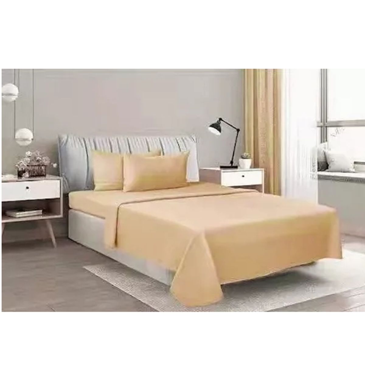 GENERICO - Juego de sábanas polar 2 plazas 4 piezas color beige elasticada