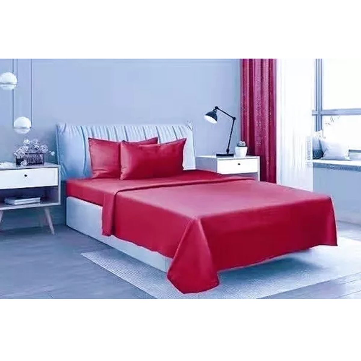 GENERICO - Juego de sábanas polar 2 plazas 4 piezas color rojo elasticada
