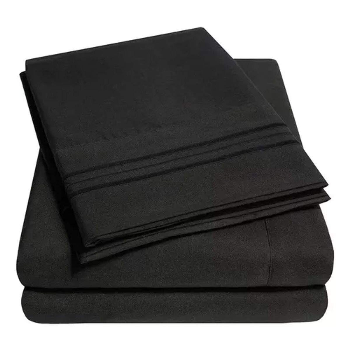 GENERICO - Sábana 1800 ultra suave + funda bordada 2 plazas color negro