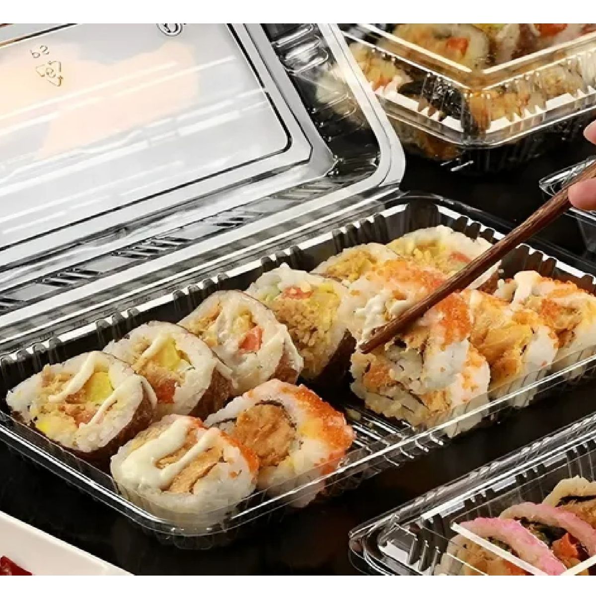 PASTELERIUSCL - 200 Envases Para Sushi Bandeja Plastica Transparente 2 Rolls Envase Plástico Transparente Para Sushi