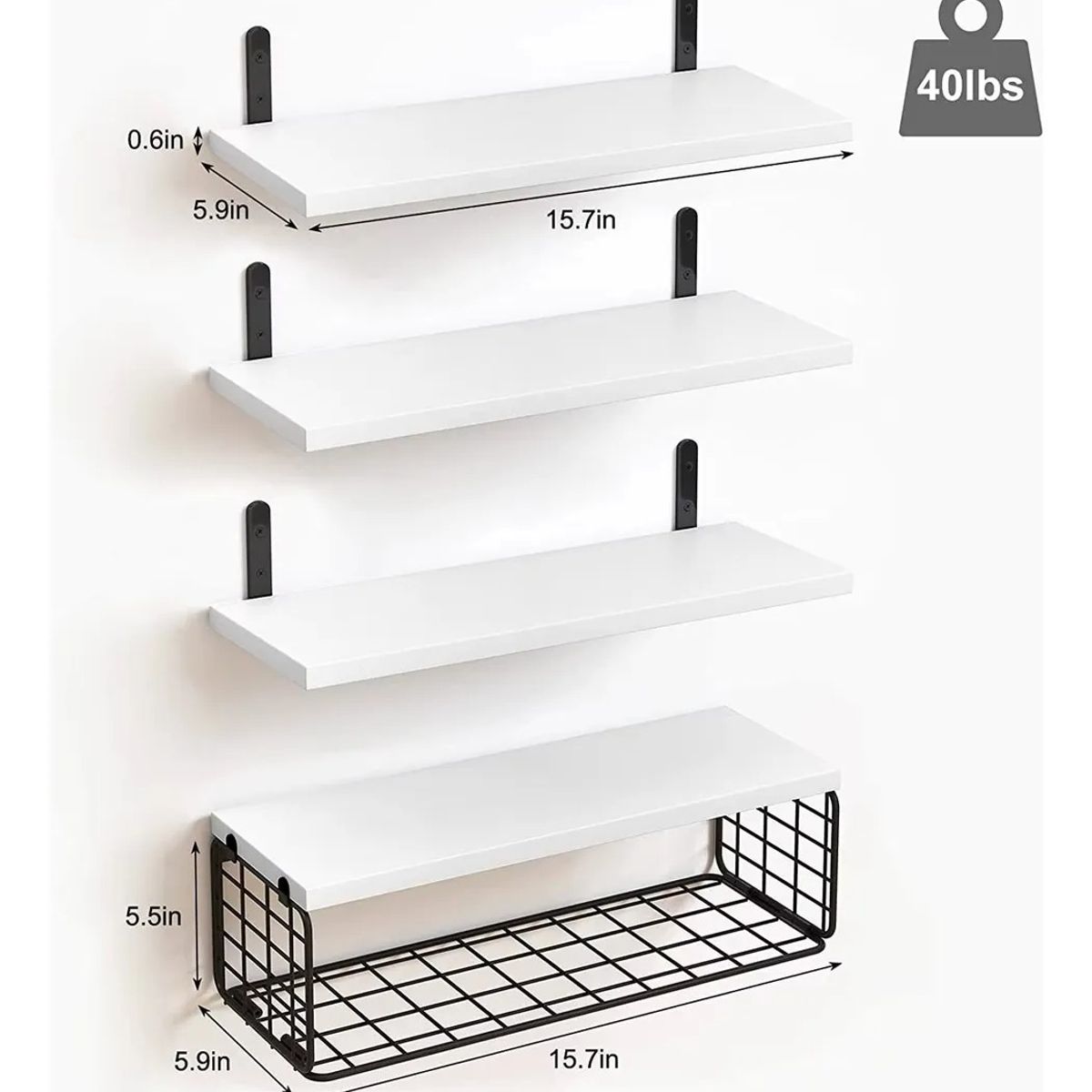 GENERICO - Repisas Flotantes De Madera Modernas Set De 4 Con Reja