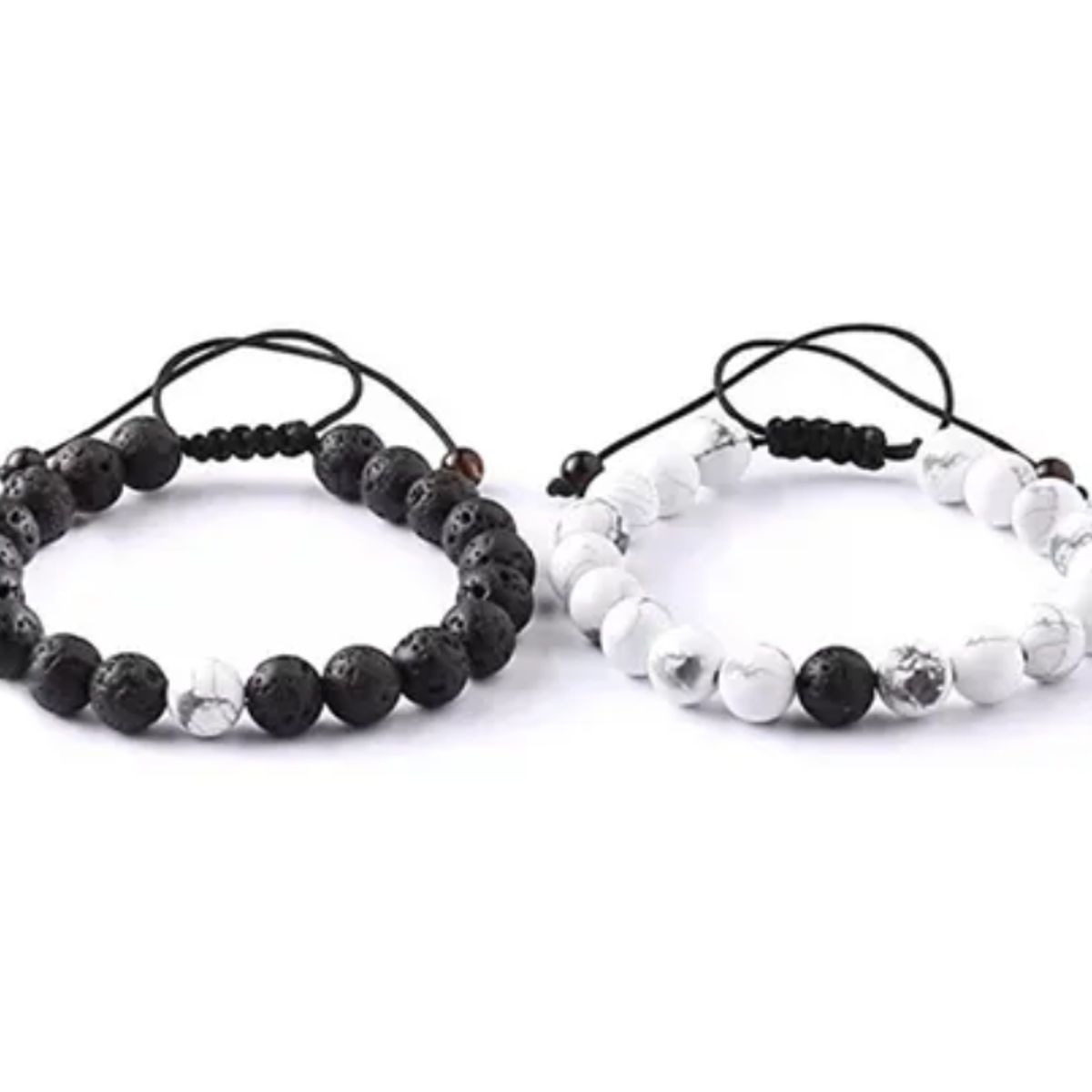 GENERICO - Conjunto De Pulseras Parejas Piedra Volcanica Y Howlita Royal Madriz