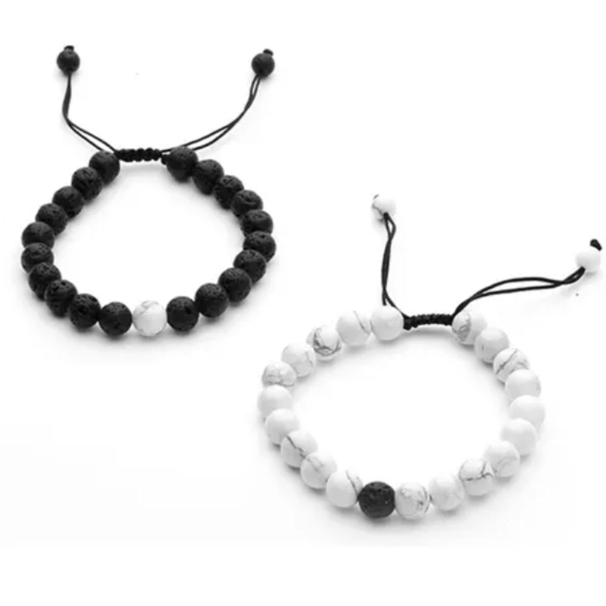 GENERICO - Conjunto De Pulseras Parejas Piedra Volcanica Y Howlita Royal Madriz